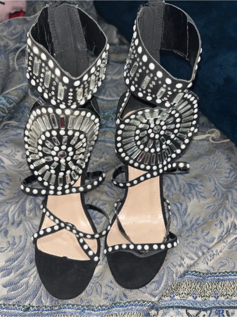 Public Desire Black Crystal & Stud Embellished High-Heel Sandals